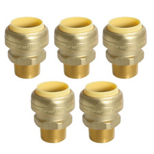 5 Pack XFITTING 1" Push Fit x 3/4" Male NPT Threaded Adapter, Lead Free Brass