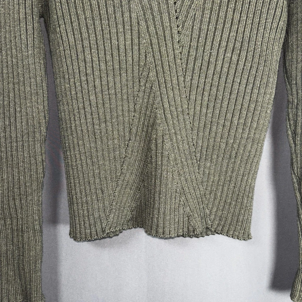 Gianni Versace Vtg 90s Sweater Women's M Green Knit 100% Wool Crop V-Neck - Image 3 of 4