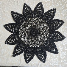 Elegant black lace crochet doily tablecloth for Halloween