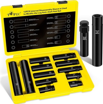 Topec 12PCS Spline Lug Nut Socket Set, Master Lug Nut Key Set of 5, 6, 7, 12 ...