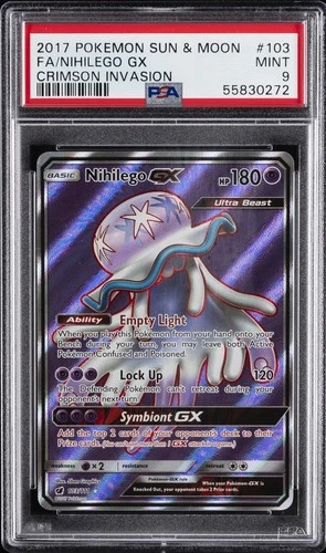 2017 POKEMON SUN & MOON CRIMSON INVASION #103 FULL ART/NIHILEGO GX PSA 9