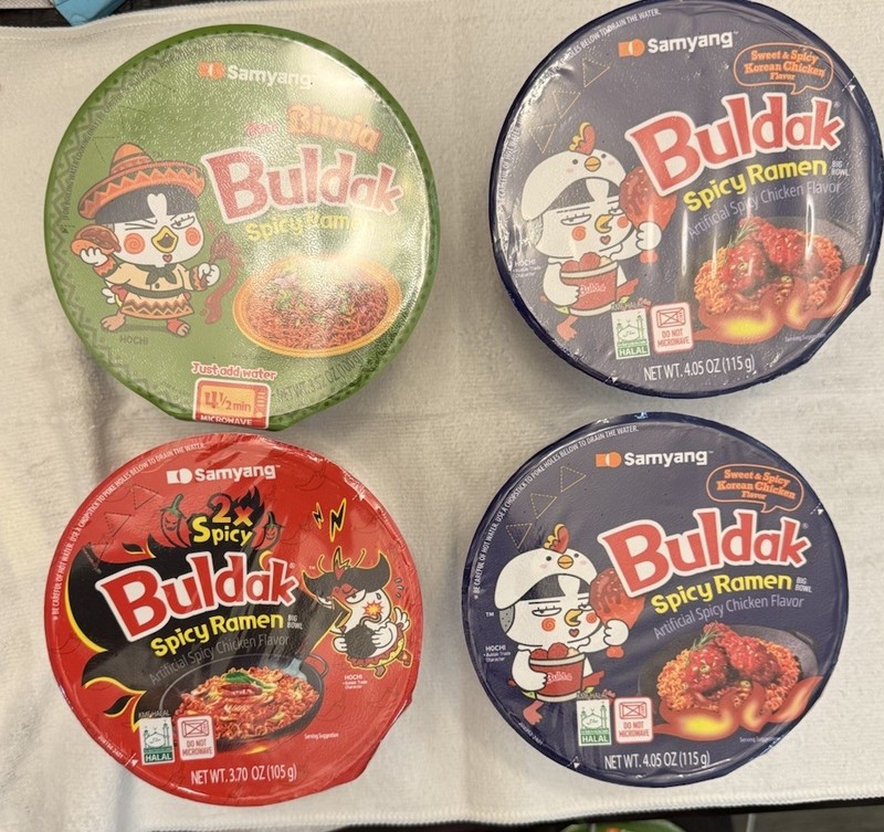 Samyang Buldak Big Bowl Variety Pack 4 Bowls-2X,Birria,Carbonara,Hotter My Ex