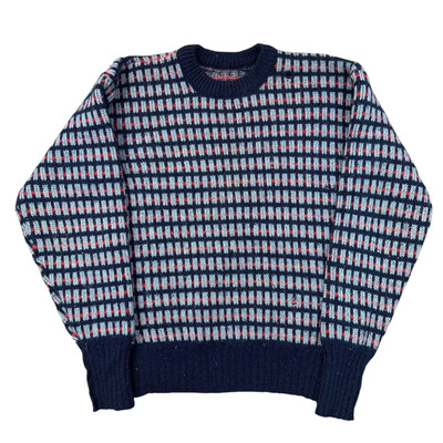 Vintage Knit Jumper Sweater 100% Wool Patterned Fair Isle Blue
