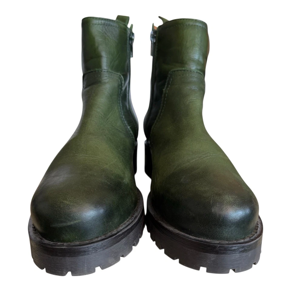 Botas Miz Mooz Poolie Para Mujer 40/9.5 Kiwi Cuero Antiguo Taco Grueso Botines Foto 3 de 4
