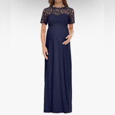 Maternity | Women's Navy Blue Lace Maxi Dress | Size Medium