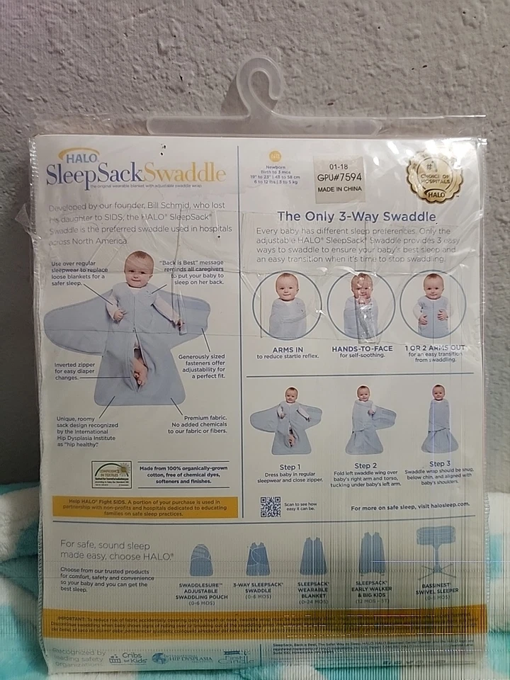 Halo SleepSack Swaddle 100% Organic Cotton NB 6-12 LBS TOG 1.5 - Image 3 of 3