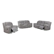 Gilson 3-piece Chenille Upholstered Reclining Sofa Set Grey