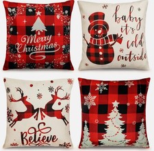 Farmhouse Christmas Pillow Covers - 18X18 Inch Set of 4, Sofa Couch Decorations