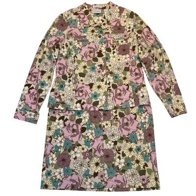 Villager Liz Claiborne Purple Teal Floral Cotton Stretch Skirt Set Size 12