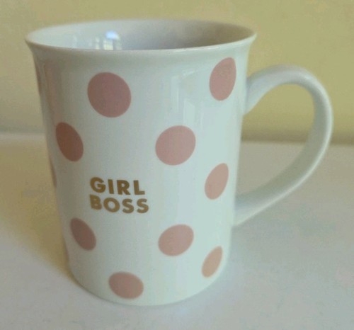Fringe Pink Dot Gold Lettering “Girl Boss” Ceramic Coffee Tea Mug - Picture 2 of 3
