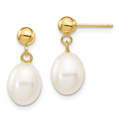 Ohrhänger 10 Karat Gelbgold 7-8 mm weißer Reis Süßwasserzuchtperlen