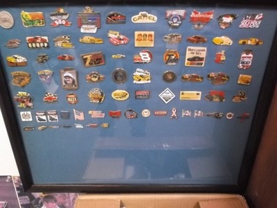 73 NASCAR TRACK PINS IN SHADOW BOX