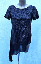 Coast schwarz Allover Pailletten verziert Top Bluse Gr. 8 asymmetrisch Tunika Party