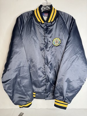Vintage American Legion Satin Jacket ASW Jackets USA Navy Blue Yellow (Medium)