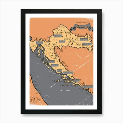 Vintage Kroatien Karte Kunstdruck gerahmt Wandbild Poster Leinwanddruck Bild