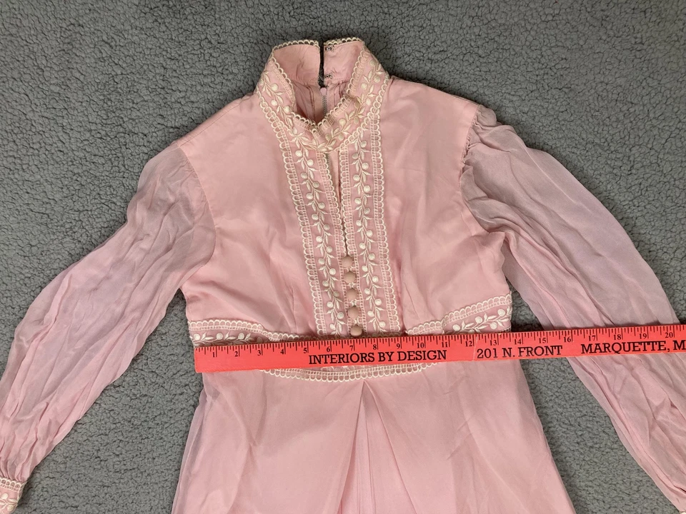 Vintage Lace Jumpsuit Womens Small Sheer Long Sleeve High Neck Boho Formal 70s - Image 3 of 4