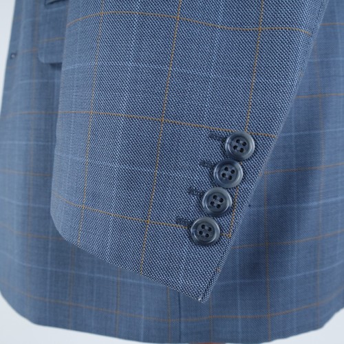 Mens Check Sport Coat 46R US Size GILBERTO Blue Wool Blazer Vintage Jacket - Picture 9 of 14