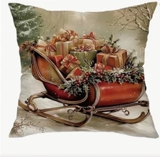 Santa Sleigh Gifts Vintage Christmas Throw Pillow Cover Winter Holiday Decor