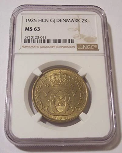 Denmark Christian X 1925 HCN GJ 2 Kroner MS63 NGC