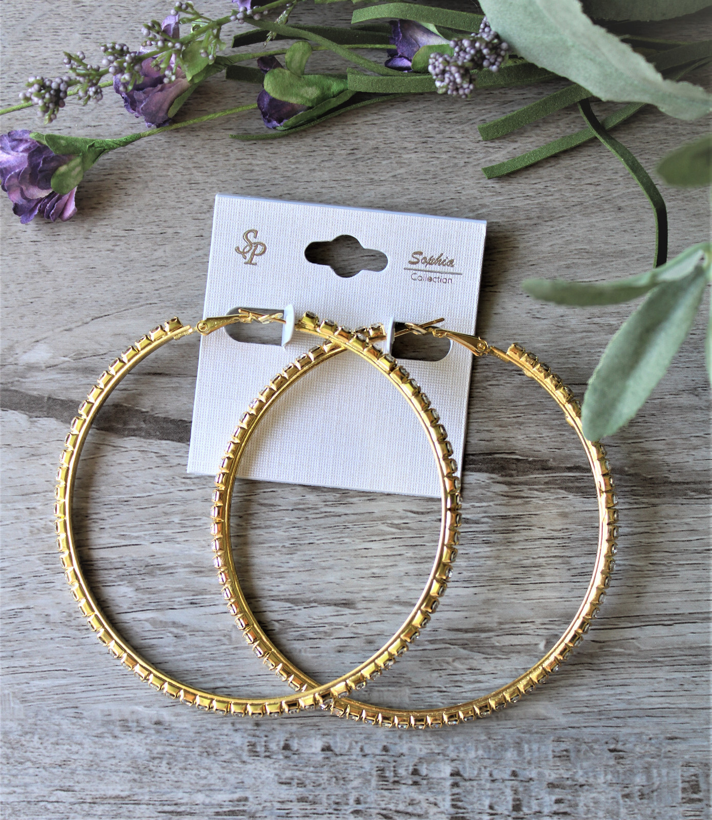 HOOP EARRINGS WITH RHINESTONES 2. 7/8