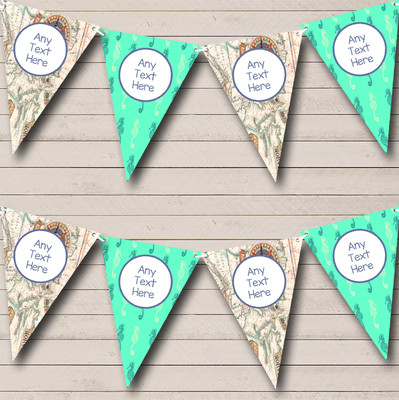 Map Vintage Green horse Nautical Sailing Beach Seaside Bunting Banner