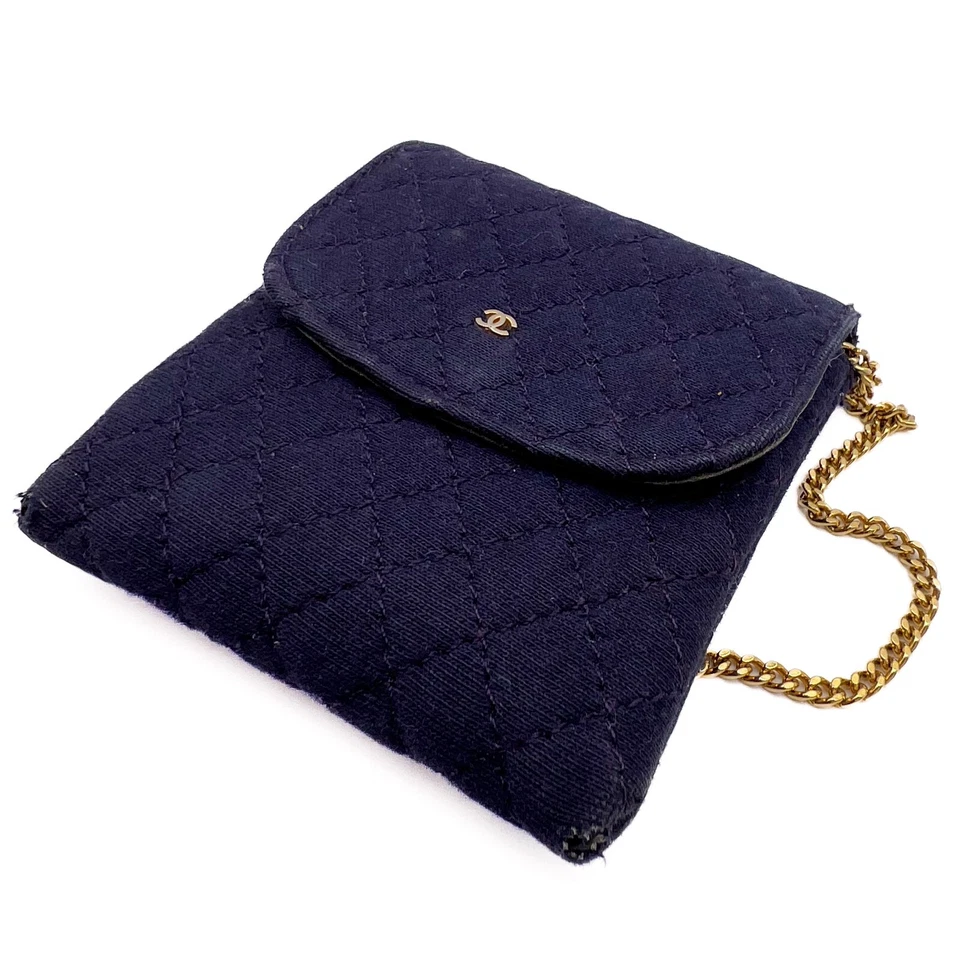 Chanel Matelasse Algodón Cadena Mini Bolsa Marca COCO Lona Bolso de Hombro Azul Marino Auténtico Foto 2 de 4