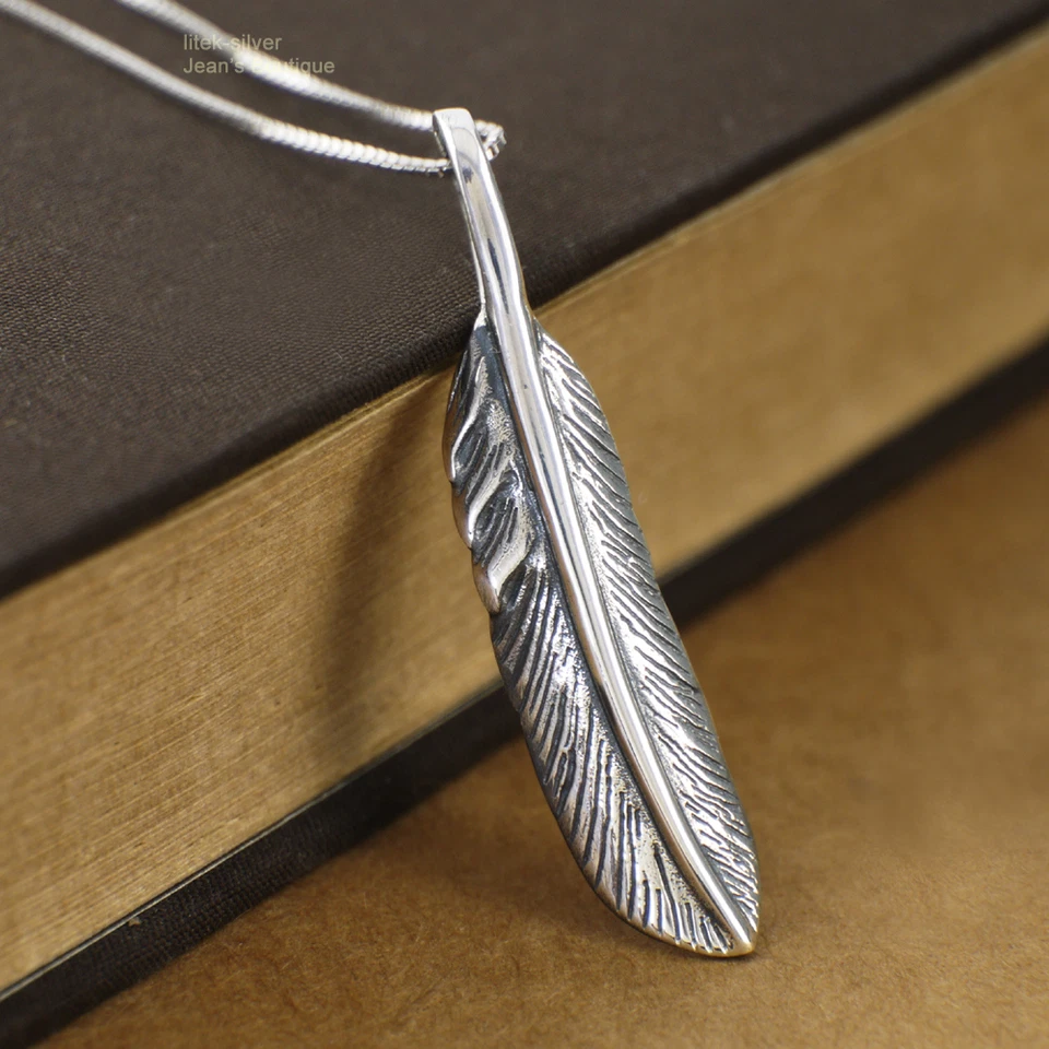  Men Women 925 Sterling Silver Feather Simple Pendant Charm - no chain  - Image 4 of 4