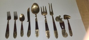 Vintage Thai (Siam) bronze and wood flatware