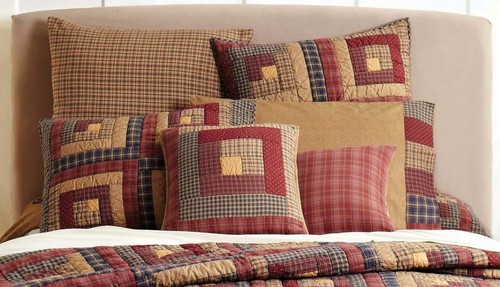 Hand Quilted Pillow Sham Standard Log Cabin Block Patchwork Navy Red Millsboro - Picture 7 of 8