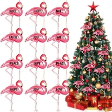 Bucherry 24 Pcs Flamingo Christmas Tree Ornament Pink Flamingo Wood Hanging O...