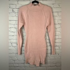 Bardot Mini Ribbed Knit Dress Dusty Pink Long Sleeve size small NWT Soft Girl