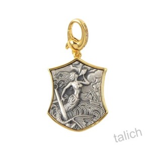 Authentic 18K Gold Plated Sterling Silver CZ Call of Mermaid Shield Amulet Charm Pendant
