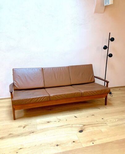Leder Sofa Couch Bett Midcentury Vintage teak Teakholz 60er 70er - Bild 2 von 5