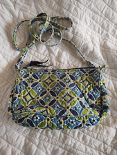 EUC Vera Bradley Blue Green Floral Cotton Crossbody Shoulder Bag Purse