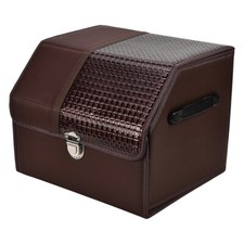 Image of UK Car Trunk Organizer Luxury Foldable Car Boot Tidy Storage Box with Lid Brown