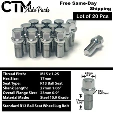 20x Chrome 15x1.25 Ball Seat Lug Bolts Fit Mercedes GLE GLS 450/580/600/63AMG