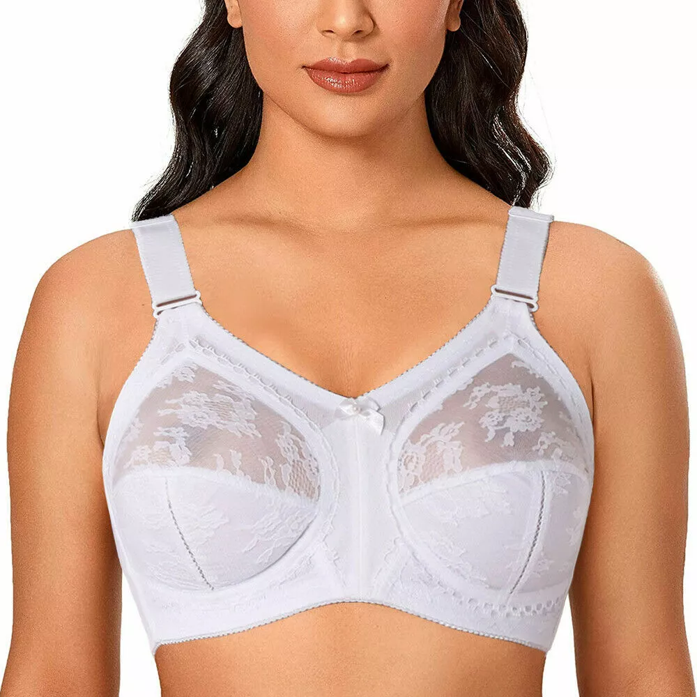 Plus Size Bra Brassier Non wired Lace Full Cup Minimiser Firm Hold support  Bra