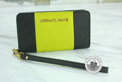 NEW Michael Kors 32F4GJTZ1T JS Trvl Cntr Stripe Blk+apple Calfskin Long Wallet G