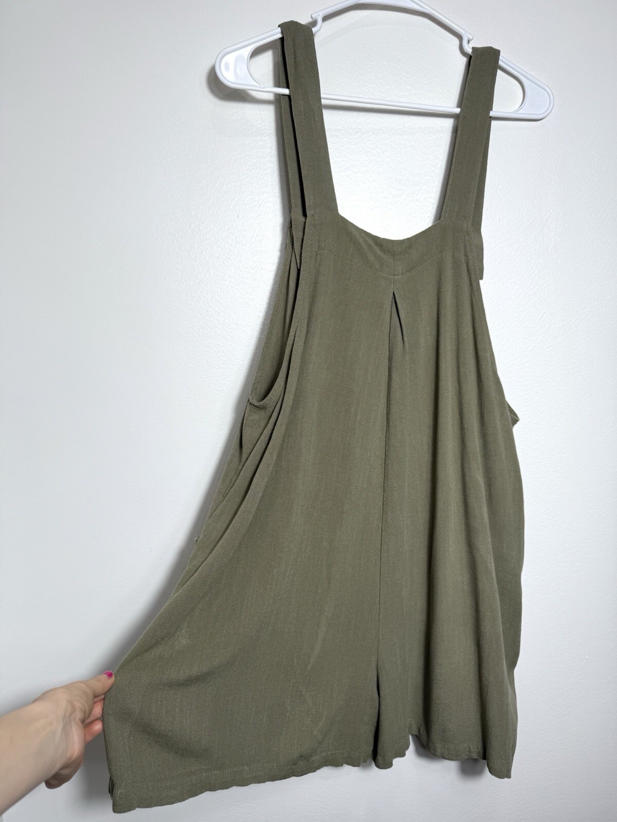 ANRABESS Women Casual Green Linen Jumpsuit Adjustable Short Overall Romper Sz L 
