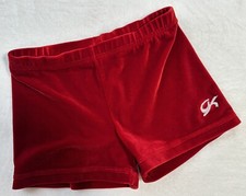 GK Elite SHORTS Leotard RED Velvet Velour Gymnastics MINI BAR Sz: AS Adult Small