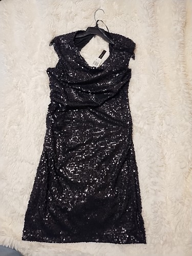 Black Mini Dress Sequins Size 12 David Meister Above Knee-length - Picture 4 of 14