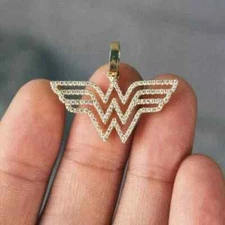 1.50Ct Round Cut Lab Created Diamond Wonder Woman Pendant 14k Yellow Gold Plated