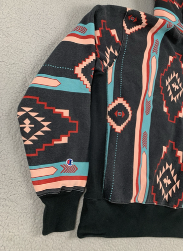 Champion Hoodie Mens Medium Black Reverse Weave Aztec Southwestern Pullover - Picture 9 of 18