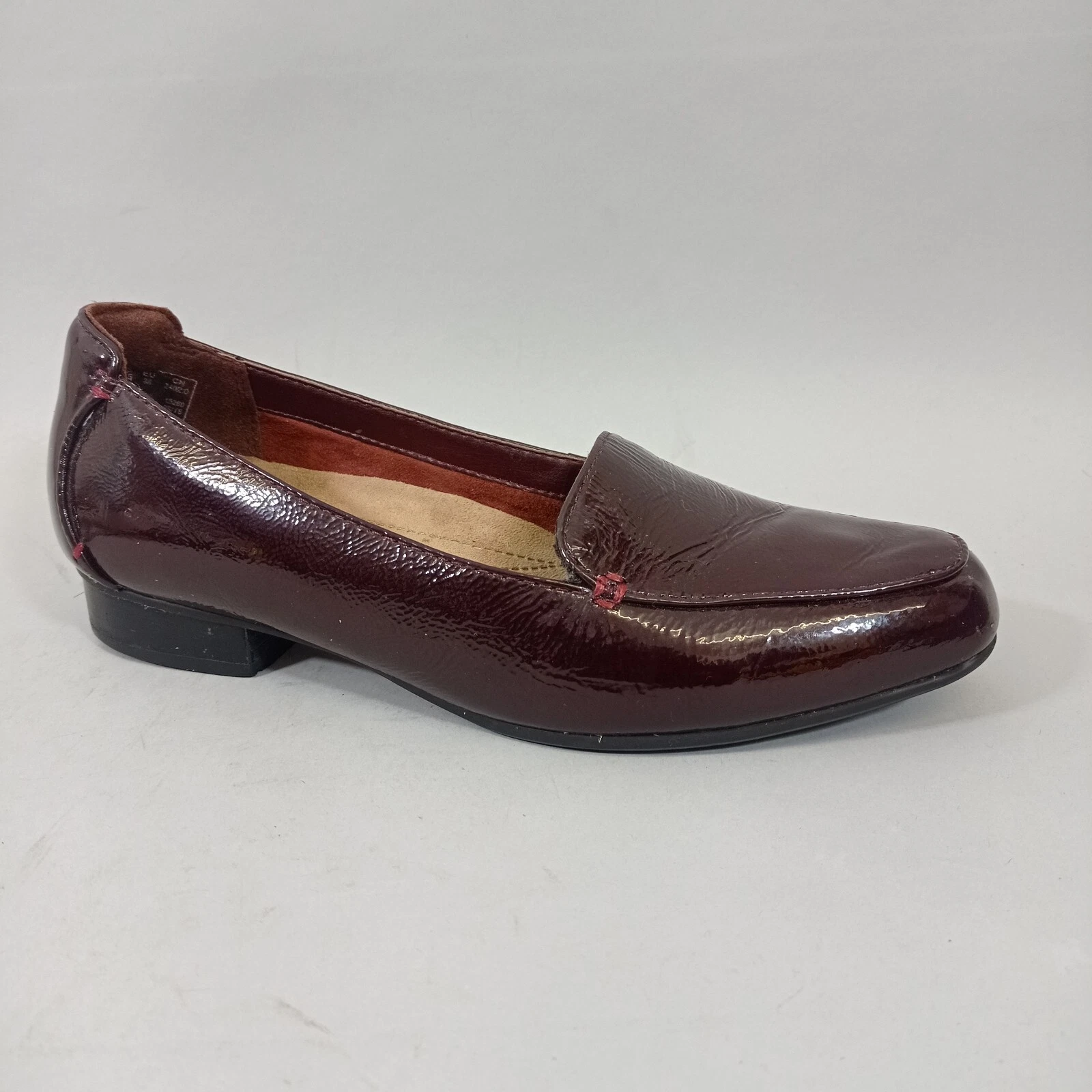 Scarpe Clarks donna 5 E mocassini bordeaux vernice flat slip on larghi lavoro