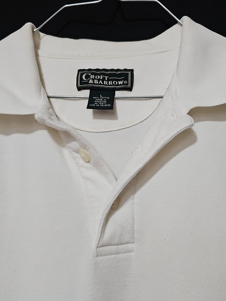 VTG Croft & Barrow Polo Shirt 100% Cotton Ivory White Knit Short 