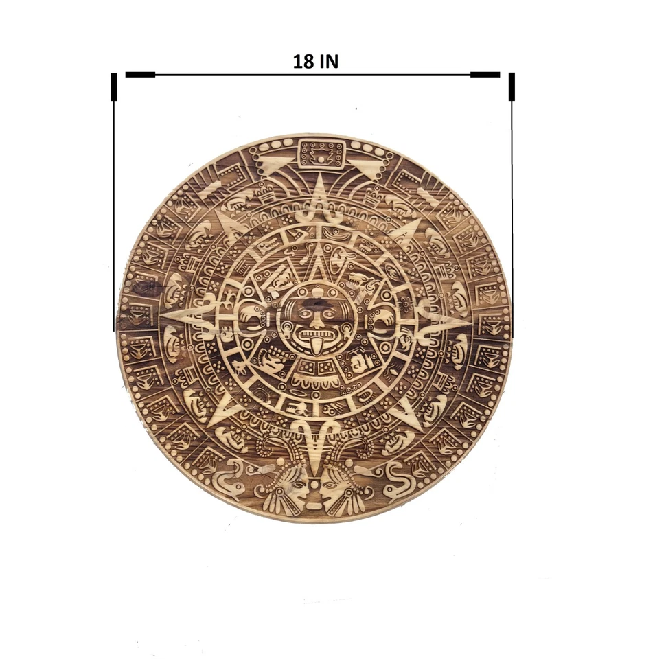 Aztec Calendar theme Lazy Susan 18 Inches Engraved Centerpiece Handmade. - Image 2 of 3