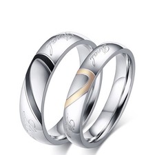 Titanium Steel Heart Shaped Couple Rings Men Women Wedding Rose Gold/Black Band