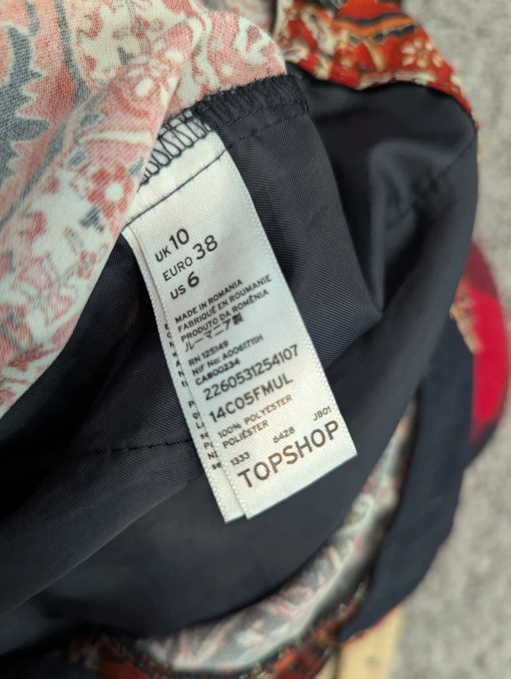 Pantalones Cortos Topshop Mujer Talla 10 Cintura Elástica Paisley Boho Negros Foto 4 de 4