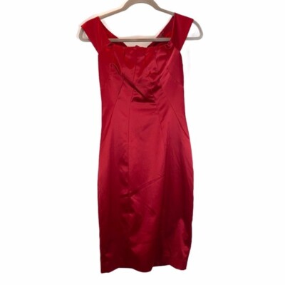 The Limited sz 2 cranberry red satin sleeveless ruched scoop neck bodycon  dress | eBay
