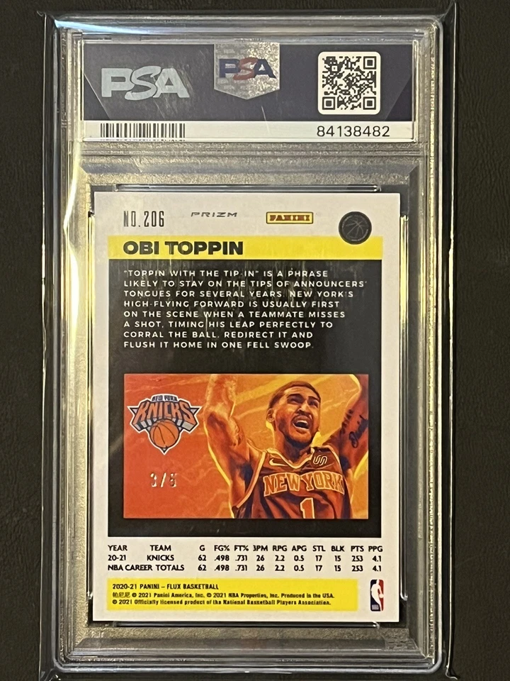 2020-21 Panini Flux #206 Obi Toppin RC Green /5 PSA 9 - Image 2 of 3